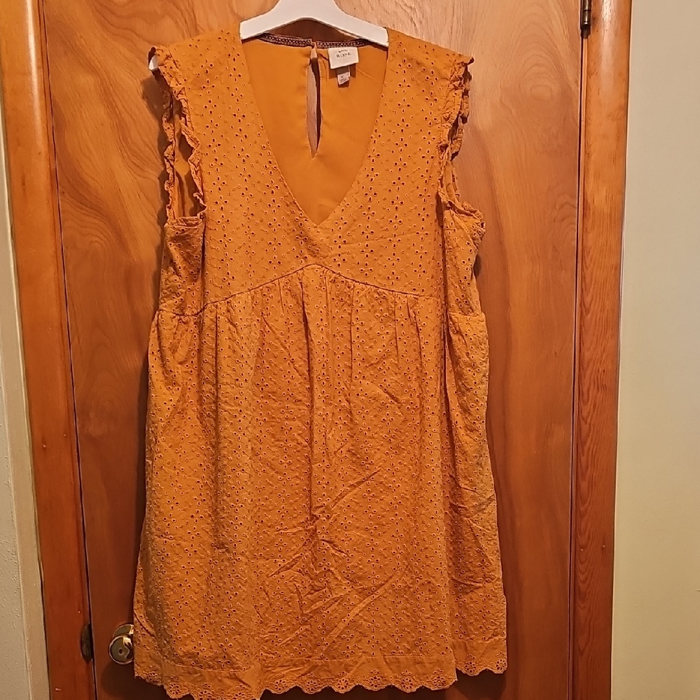 Universal Thread Mustard Eyelet V-Neck Dress